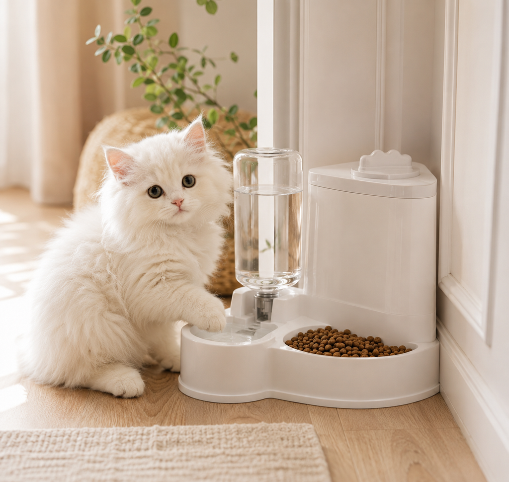 Automatischer Futter- & Wasserspender für Katzen und Hunde – 2-in-1, ohne Strom
